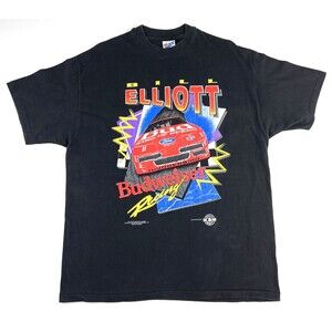 Vintage 1993 Bill Elliott Nascar Budweiser T Shirt Black Single Stitch Mens XL